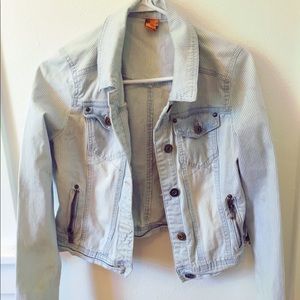 White & light blue pinstriped jean jacket